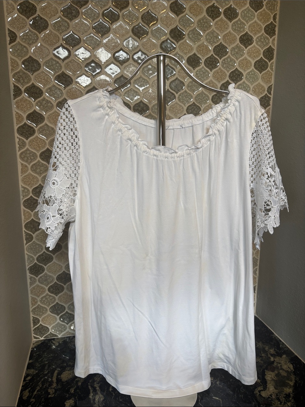 Women’s White Crochet Sleeve Peasant Top